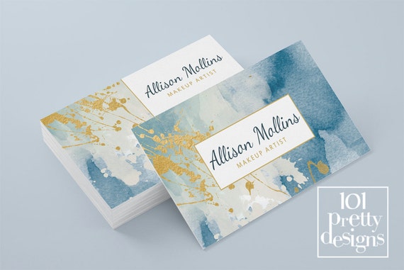 watercolor business card template gold printable business card etsy watercolor business cards