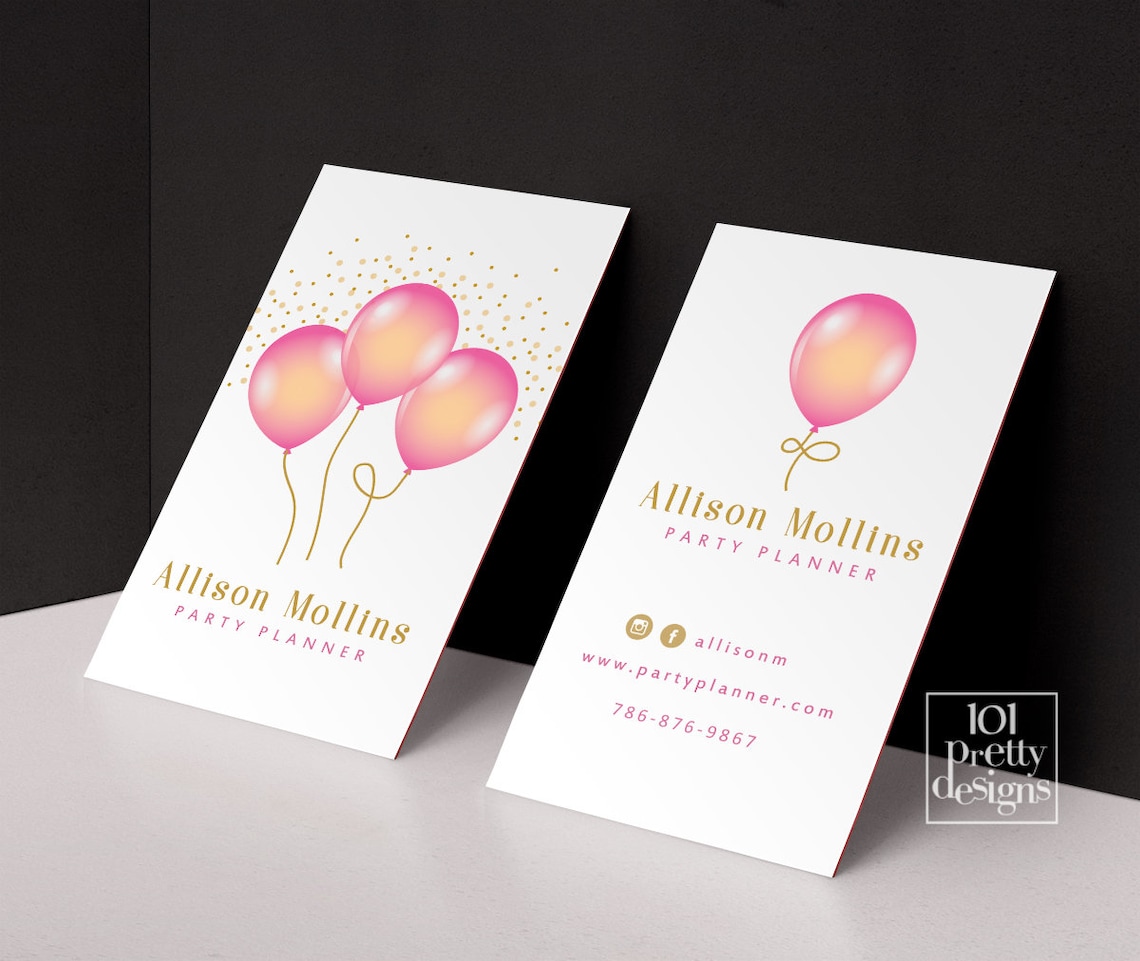 Balloons Business Cards Printable Business Card Design Party Etsy