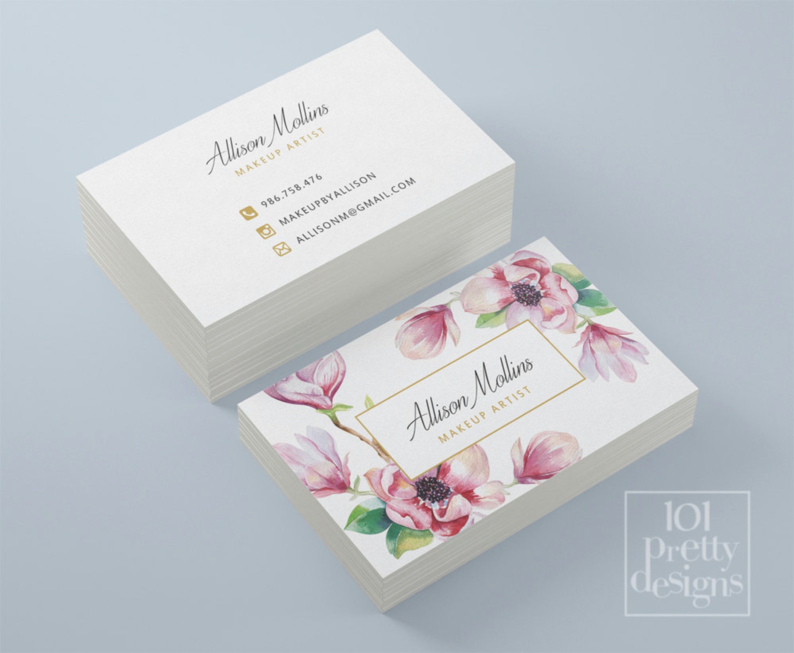 Floral business card design flowers business card printable Etsy