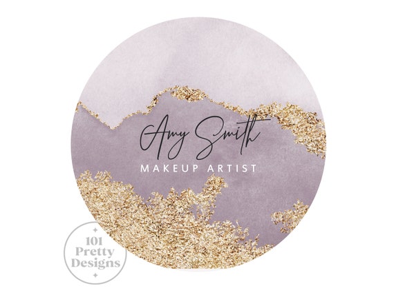 Gold glitter logo design premade logo template lilac logo design beauty logo jewellery logo rasin logo makeup artist branding kit watercolor Il_570xn