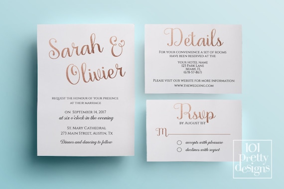 rose gold wedding invitation