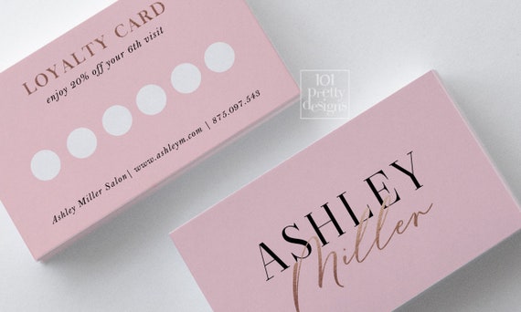 Stylist loyalty card rose gold printable loyalty card design fashion loyalty card rose gold foil makeup artist blogger minimalistic blush Il_570xn