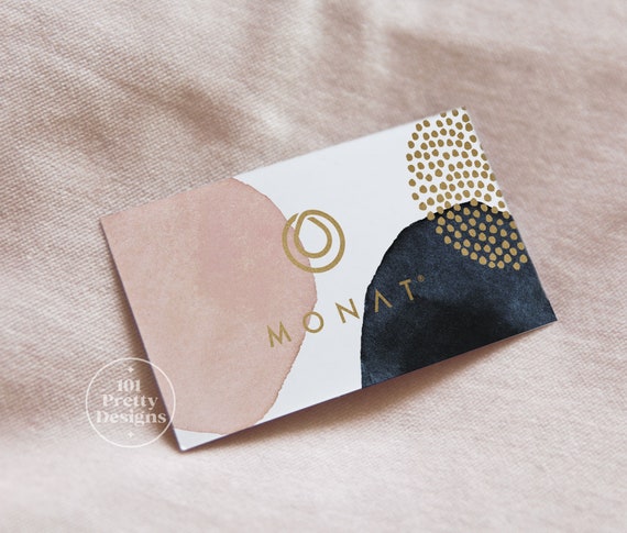 Monat business card design modern printable business card design navy and pink business card indepedent consultant Watercolor business cards Il_570xn