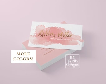 Watercolor business card template rose gold printable business card design gold and pink business card rose gold foil makeup artist glitter