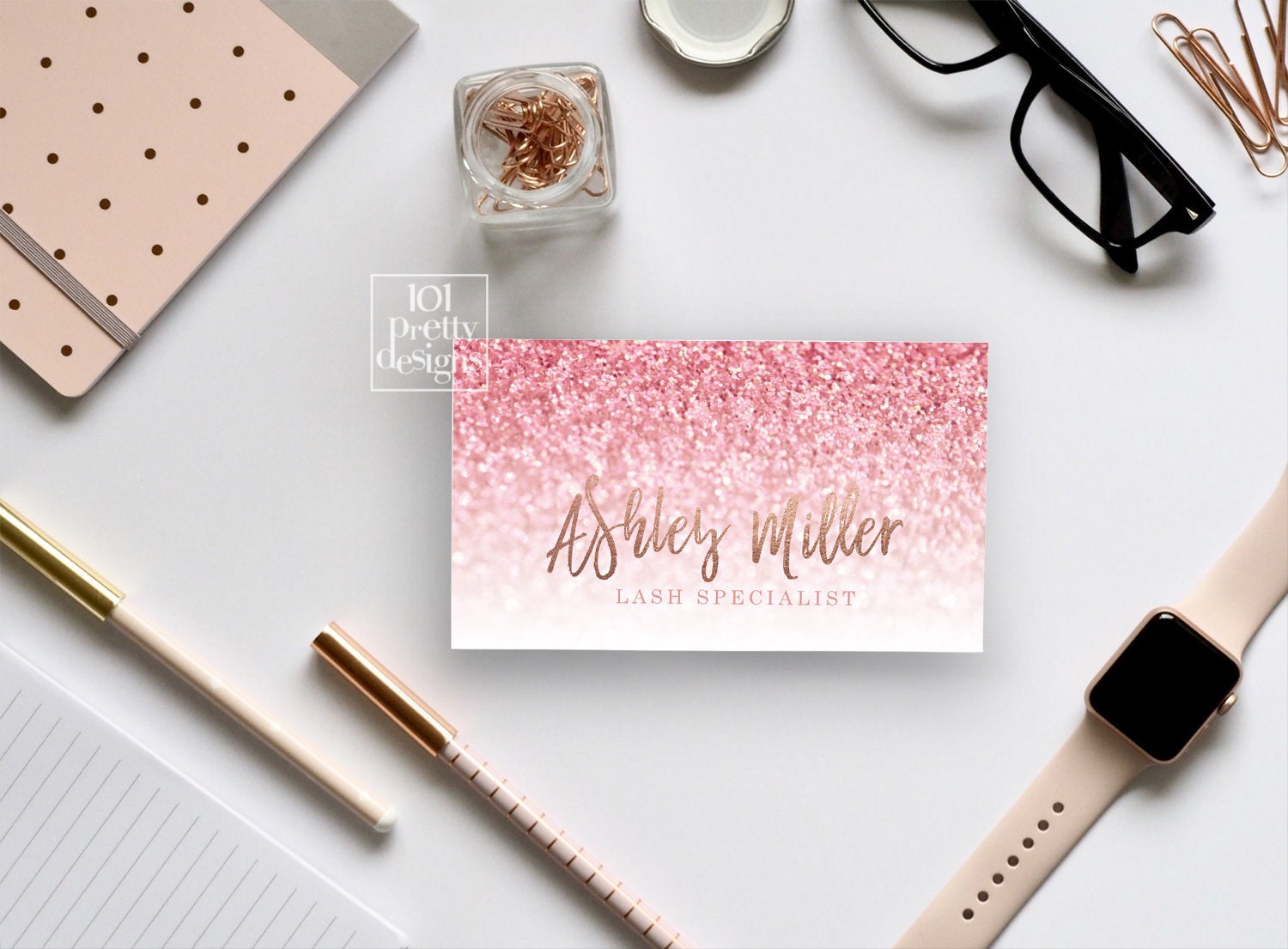 Pink Glitter Business Card Design Printable Business Card Rose Etsy