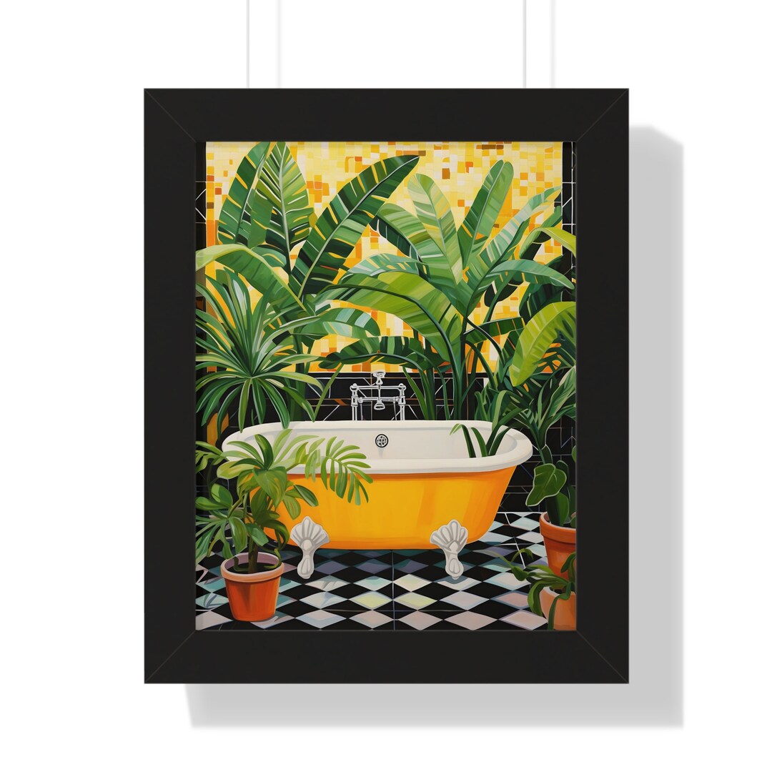 Bathroom Print Cute Yellow Green Poster Digital Art Painting - Etsy