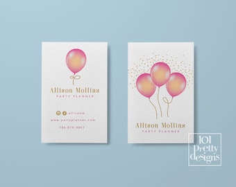 Balloons business cards printable business card design party planner business card event organizer cards party decor business card