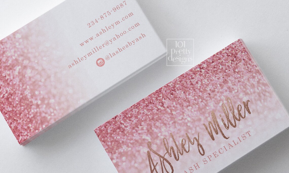Pink Glitter Business Card Design Printable Business Card Rose Etsy