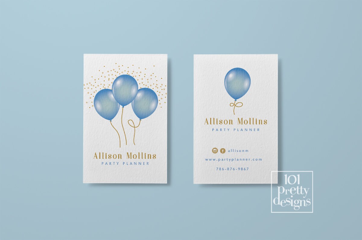 balloons business cards printable business card design party etsy