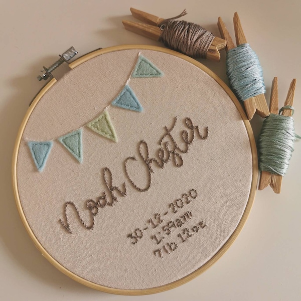 Baby Name Bunting Embroidery Hoop Art