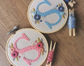 Floral Felt Initial Letter Embroidery Hoop