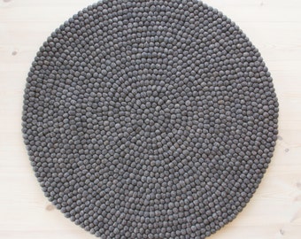 Felt ball rug - Mammoth | Dark Grey (fast shipping) | Filzkugelteppich