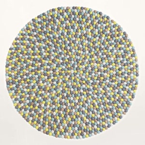 Tappeto a sfera in feltro - Bubbles / Giallo / Blu / Grigio / Filzkugelteppich (spedizione veloce)