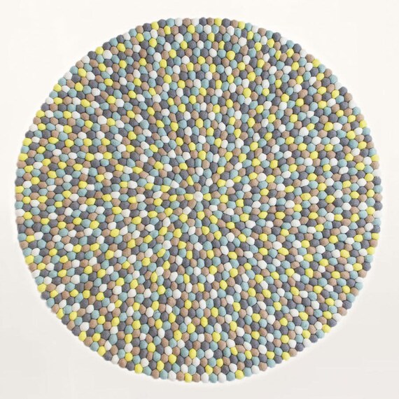 Filzkugelteppich Bubbles Gelb Blau Grau Una Living Etsy