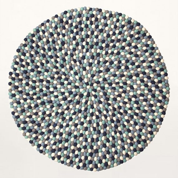 Filzkugelteppich Mako Blau Grau Una Living Felt Ball Etsy