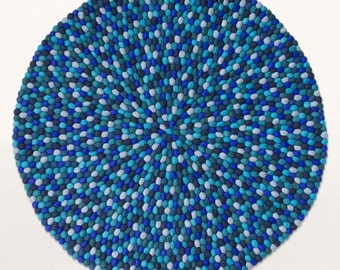 Felt ball rug - Ulysses | Blue / Grey | Filzkugelteppich (fast shipping)