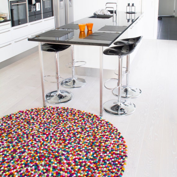 Felt Ball Rug Multicolor Fast Shipping Filzkugelteppich Etsy