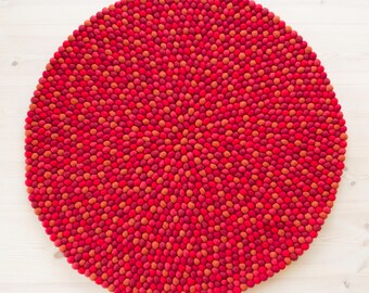 Felt ball rug - Red (Fast Shipping) Filzkugelteppich