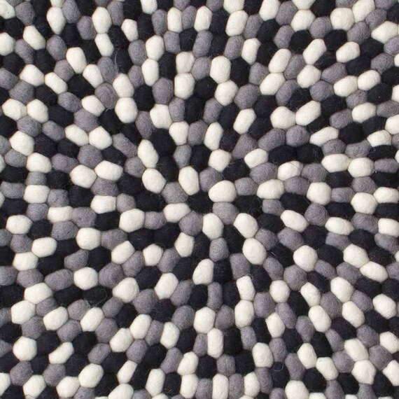 Filzkugelteppich Maltese Grau Schwarz Weiss Una Living Etsy