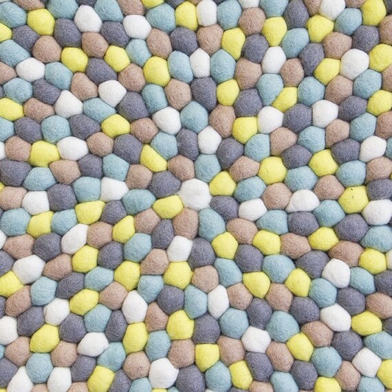 Filzkugelteppich Bubbles Gelb Blau Grau Una Living Etsy