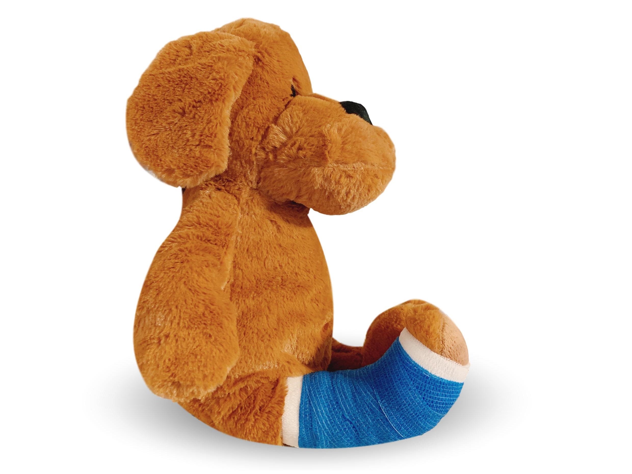 stuffed animal with broken leg