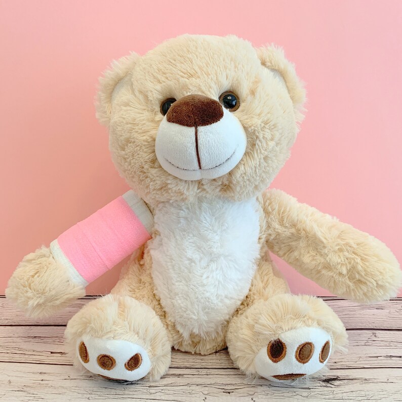 Oso de brazo roto 12 Higgy Bear con Pink Broken Arm Etsy