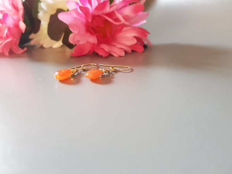 14K Gold Filled Carnelian Earrings Classy Elegant Wire Wrapped Gift for Her Unique Gemstone