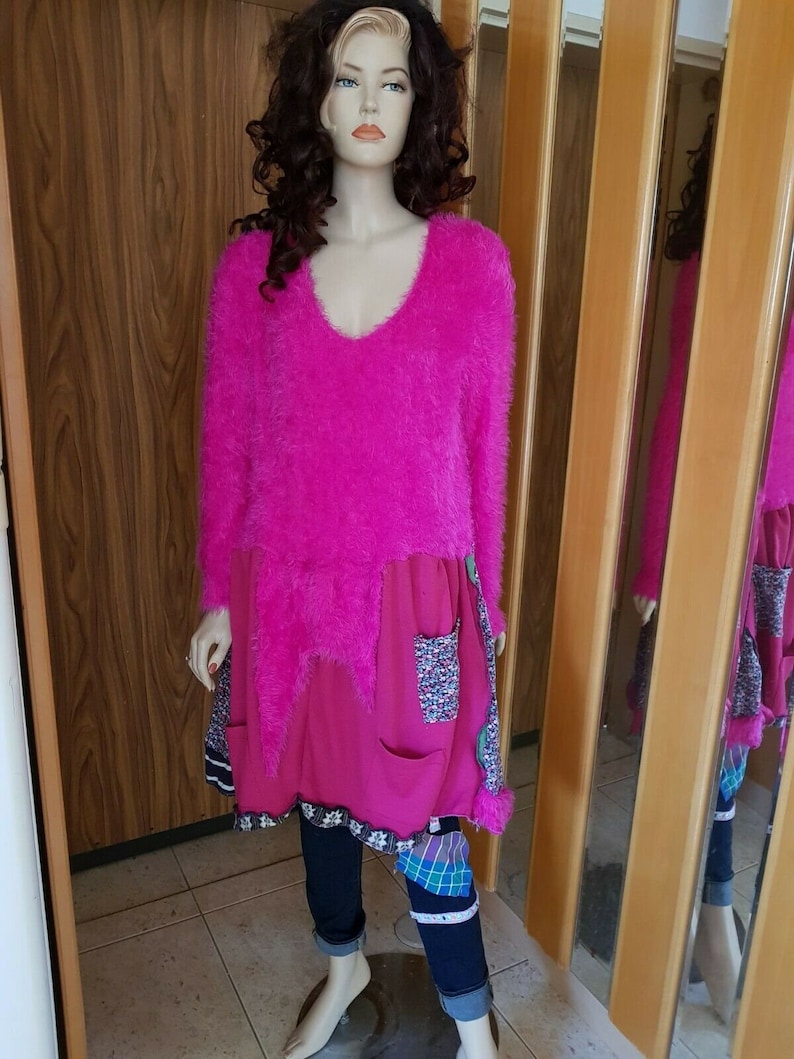Upcycled Recycled dress Boho Lagenlook Bohemian Top Gyps Tunic Size L