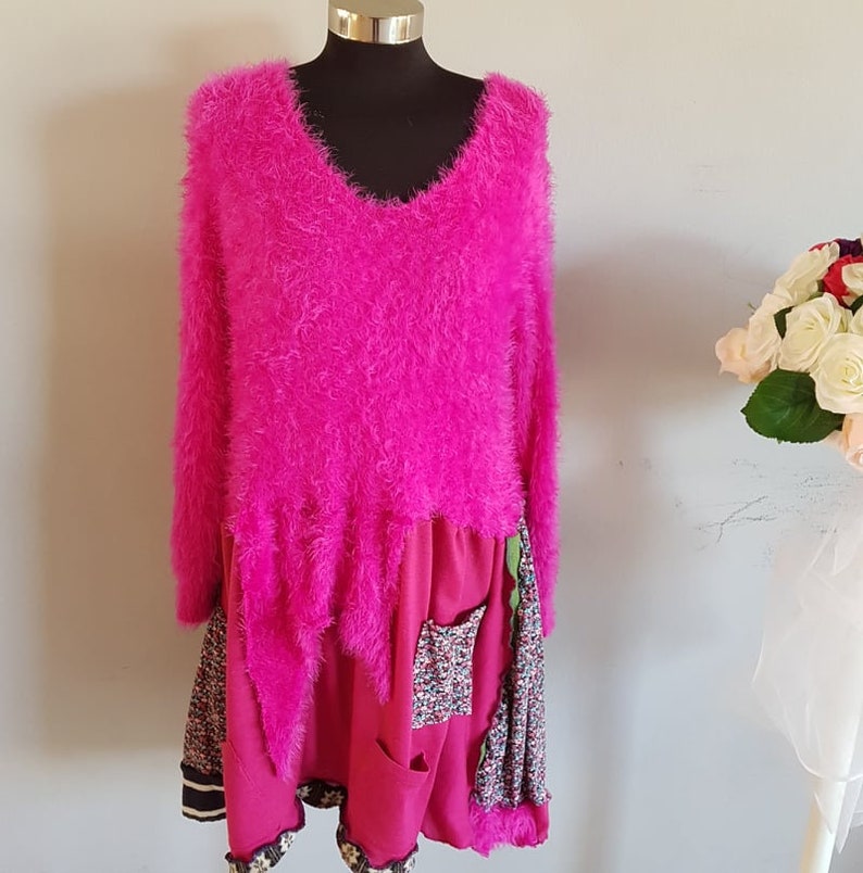 Upcycled Recycled dress Boho Lagenlook Bohemian Top Gyps Tunic Size L