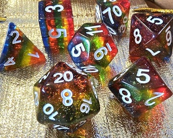 Rainbow Polyhedral Dice Set: DND, Pathfinder, TTRPG