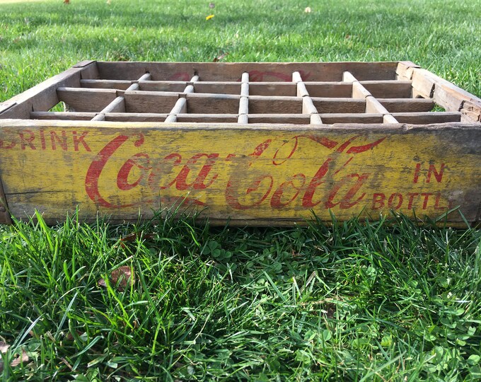 Vintage Yellow Coke Crate...wooden. Old. Retro. Advertising. Etsy