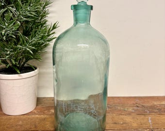 Vintage Blue Glass Apothecary Jar...Round Stopper. Antique Bottle. Modern Farmhouse.