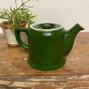 Vintage Porcelain Green Teapot...Japan. Miniature. Lid. Shiny. Glazed. Tea. Mid-Century. Gooseneck. Spout. Retro. Handle. Miniature. Old.