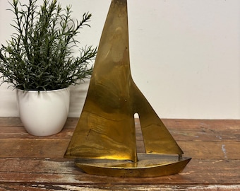 Vintage Brass Sailboat Figurine...Nautical. Boat. Ship. Patina. Ocean. Beach. Coastal Grannny. Minimalist. Lake Decor.