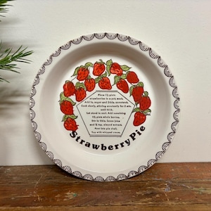 Vintage Strawberry Pie Plate...Retro. Glazed. Pottery. Recipe. Berries. Dessert. Collectible. Farmhouse. Country. Kitchen. Baking. Cooking.