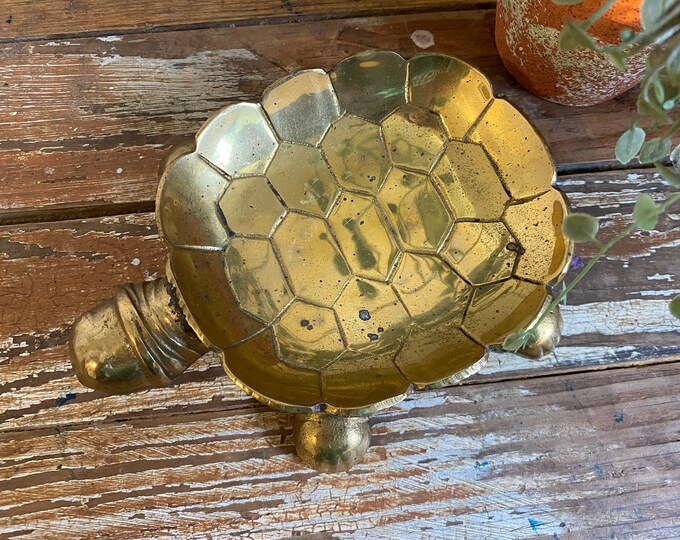 Vintage Brass Turtle Dish...metal. Boho. Retro. Jewelry. Holder. Plate