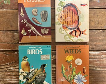 Vintage Golden Guide Book...ONE Nature Book. Color Illustrations. Mid Century Pocket Guide. Tropical Fish. Birds. Weeds. Fossils.