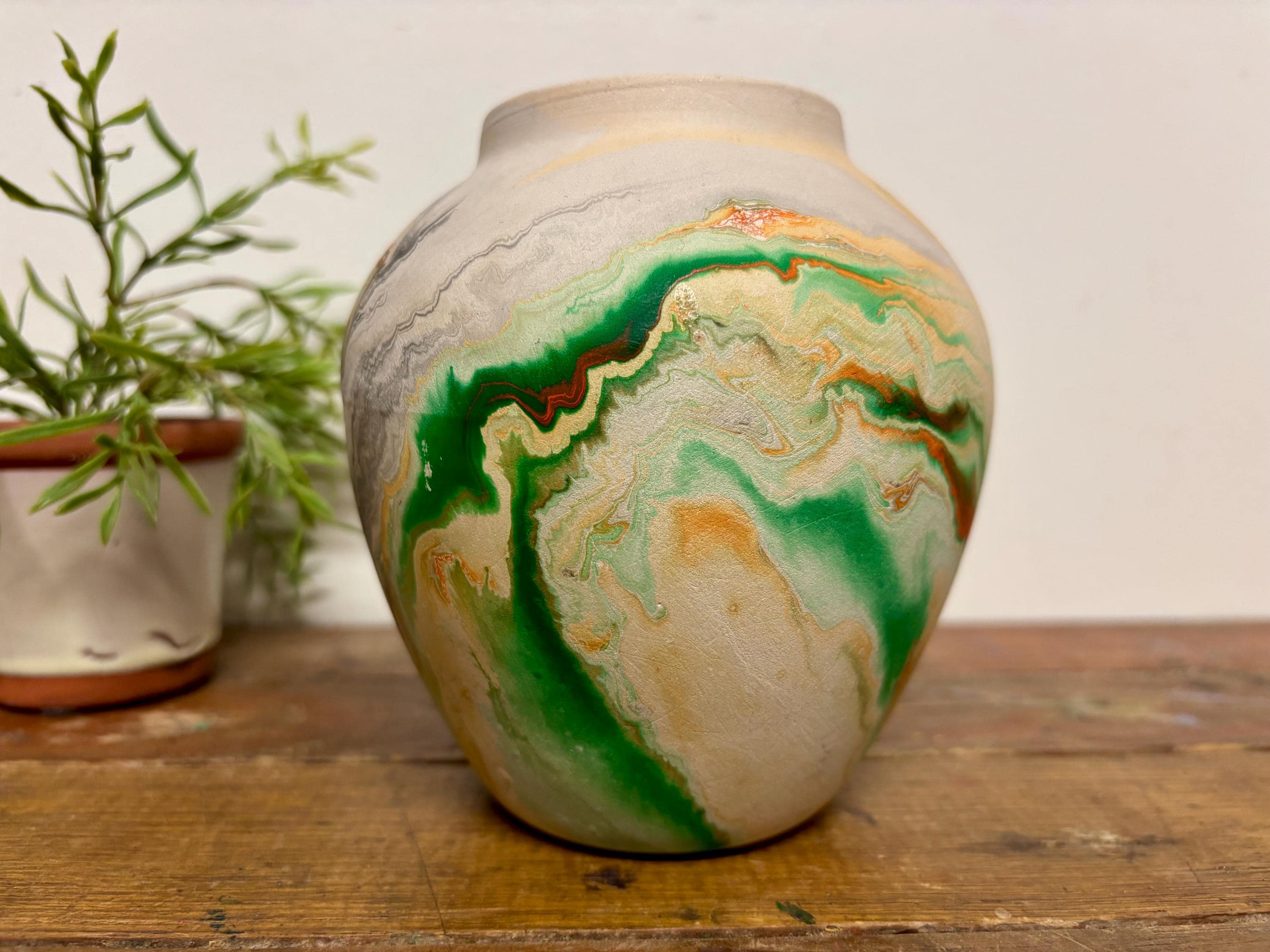Vintage Nemadji Pottery Vase…handmade Pottery. Clay. MCM. Swirled