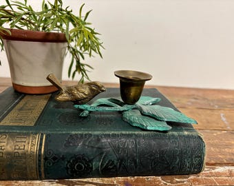Unusual Vintage Brass Bird Candlestick...Figurine. Rustic. Taper Candle. Animal Statue. Mantel Lighting. Patina. Ornithology.