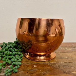 Vintage Footed Copper Bowl…Retro. Round. Old. Farmhouse Decor. Metal. Plated. Shiny. Planter. Country. Dish. Container. Copper Craft Guild.
