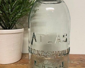 Antique Half Gallon Blue Mason Jar…Atlas. Vintage. Canning. Zinc. Farmhouse. Wedding. Container. Kitchen. Preserving. Lid. Strong Shoulder.