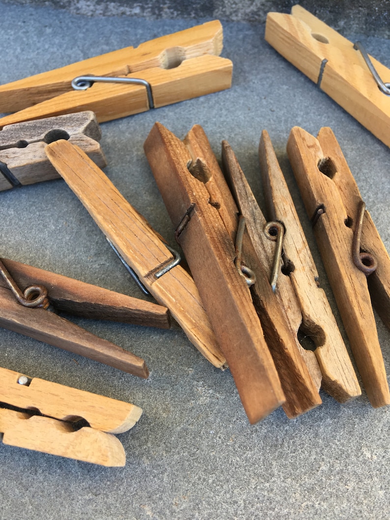 Vintage Wooden Clothespins Set (10)... Laundry. Drying. Wood. Wire ...