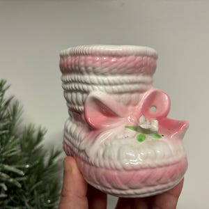 Vintage Pink Baby Bootie Planter…Nursery Decor. Succulent. Glazed. Ceramic. Pottery. Mid Century. Kitschy. Plants. Coquette Bow. Mothers Day