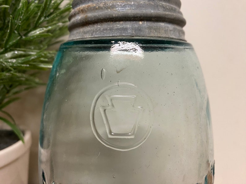 Antique Half Gallon Blue Mason JarGlass. Vintage. Patent. 1858. Canning. Zinc. Farmhouse. Wedding. Rare. Container. Storage. Old. Keystone. image 3