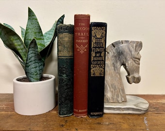 Vintage Gray Marble Horse Bookend...Carved Stone. Heavy. Equestrian. Western. Stallion. Library. Rustic. Modern Farmhouse. 1970's.