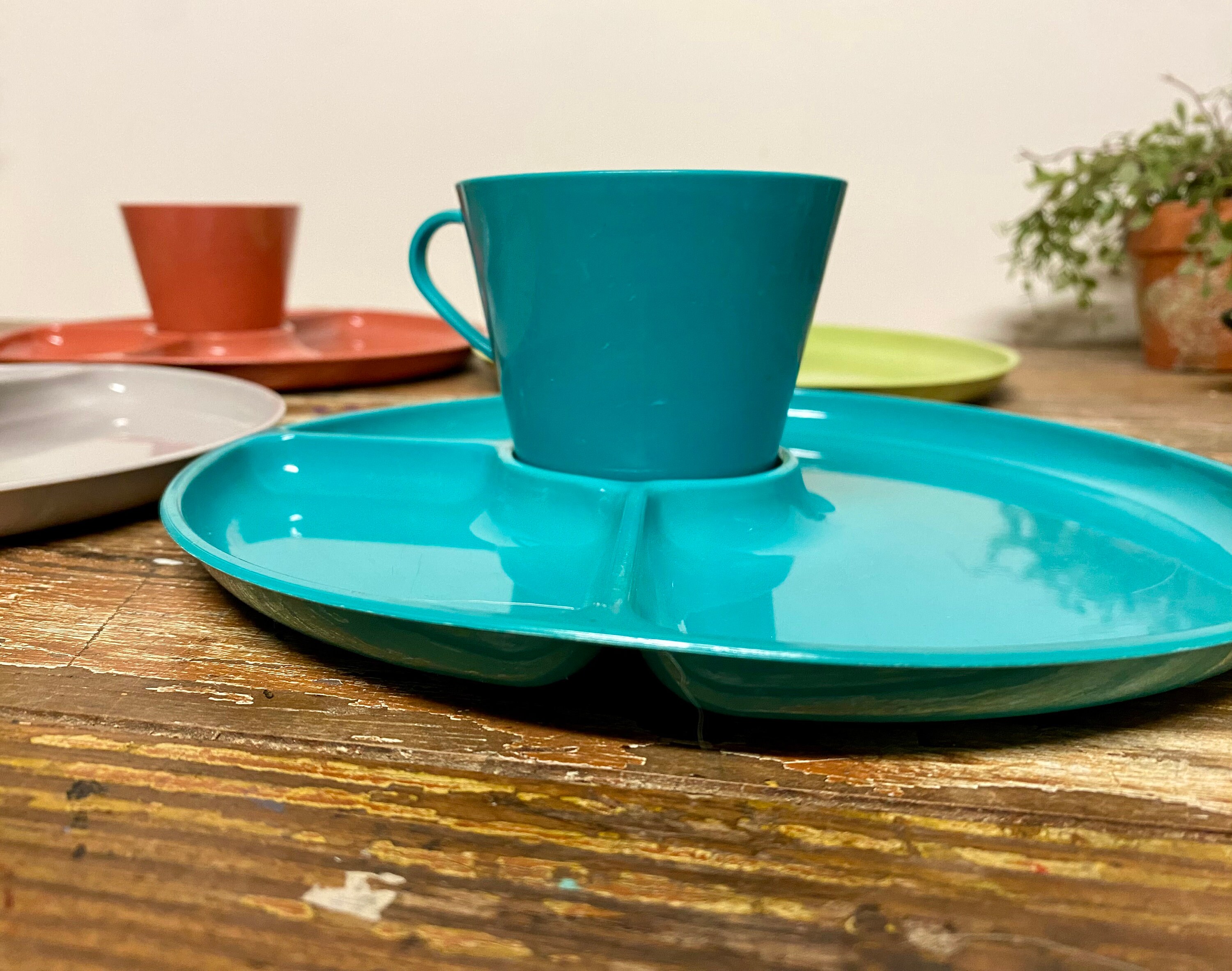 Vintage Sterilite Divided Plate Set: Retro Plastic Picnic Dishes