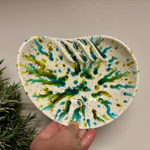 Vintage Speckled Pottery Ashtray…Mid-Century. Teal and Green Swirled. Cigarettes. Smoking. Cigars. Tobacciana. Glazed.