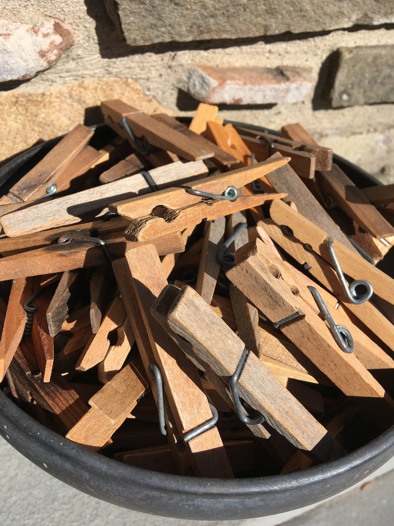 Vintage Wooden Clothespins Set (10)... Laundry. Drying. Wood. Wire ...