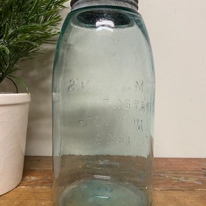 Antique Half Gallon Blue Mason JarGlass. Vintage. Patent. 1858. Canning. Zinc. Farmhouse. Wedding. Rare. Container. Storage. Old. Keystone. image 5