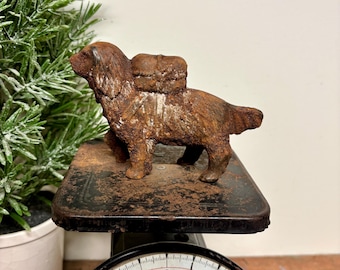 Vintage Cast Iron St. Bernard Dog Bank…Rusty. Rustic. Cast Metal. Weighted. 1930's. Farmhouse Decor.